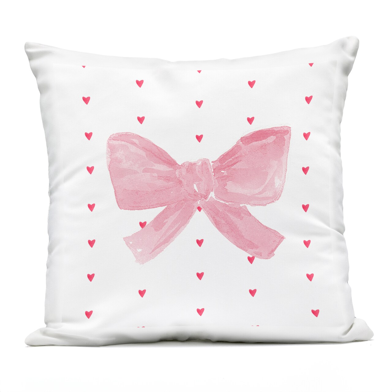 Stupell Industries Pink Bow on Hearts Outdoor Printed Pillow design by Lucille Price, 18 x 7 x 18